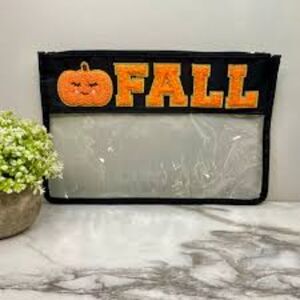Orange Fall Pumpkin Clear Zip Pouch with Chenille Letters"